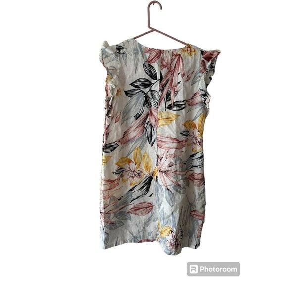 C&C California 100% Linen Tropical  Floral Print Dress Size L - Picture 2 of 9